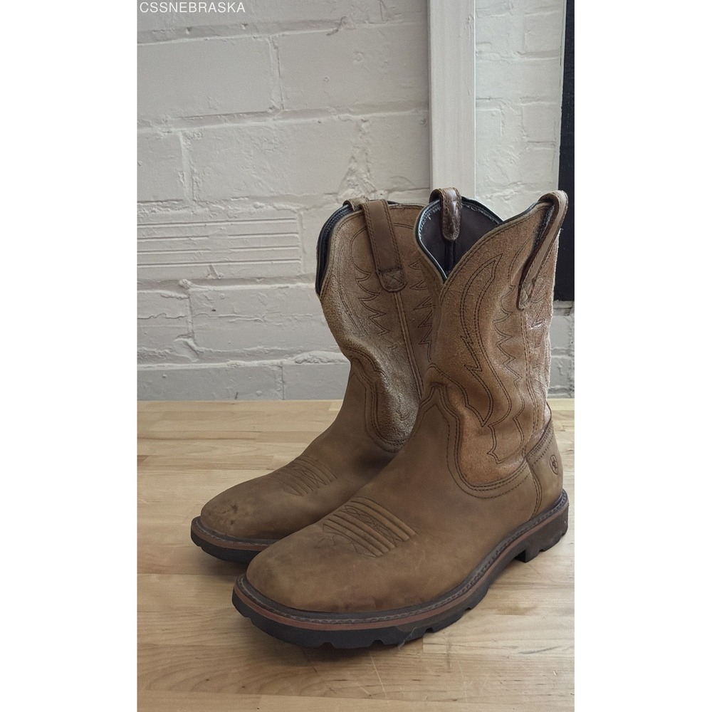 Ariat Groundbreaker Men's Brown Leather Work Boots Square Toe 9.5 EE 10015190